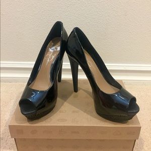 Jessica Simpson Peep-Toe Black Patent Leather Heel
